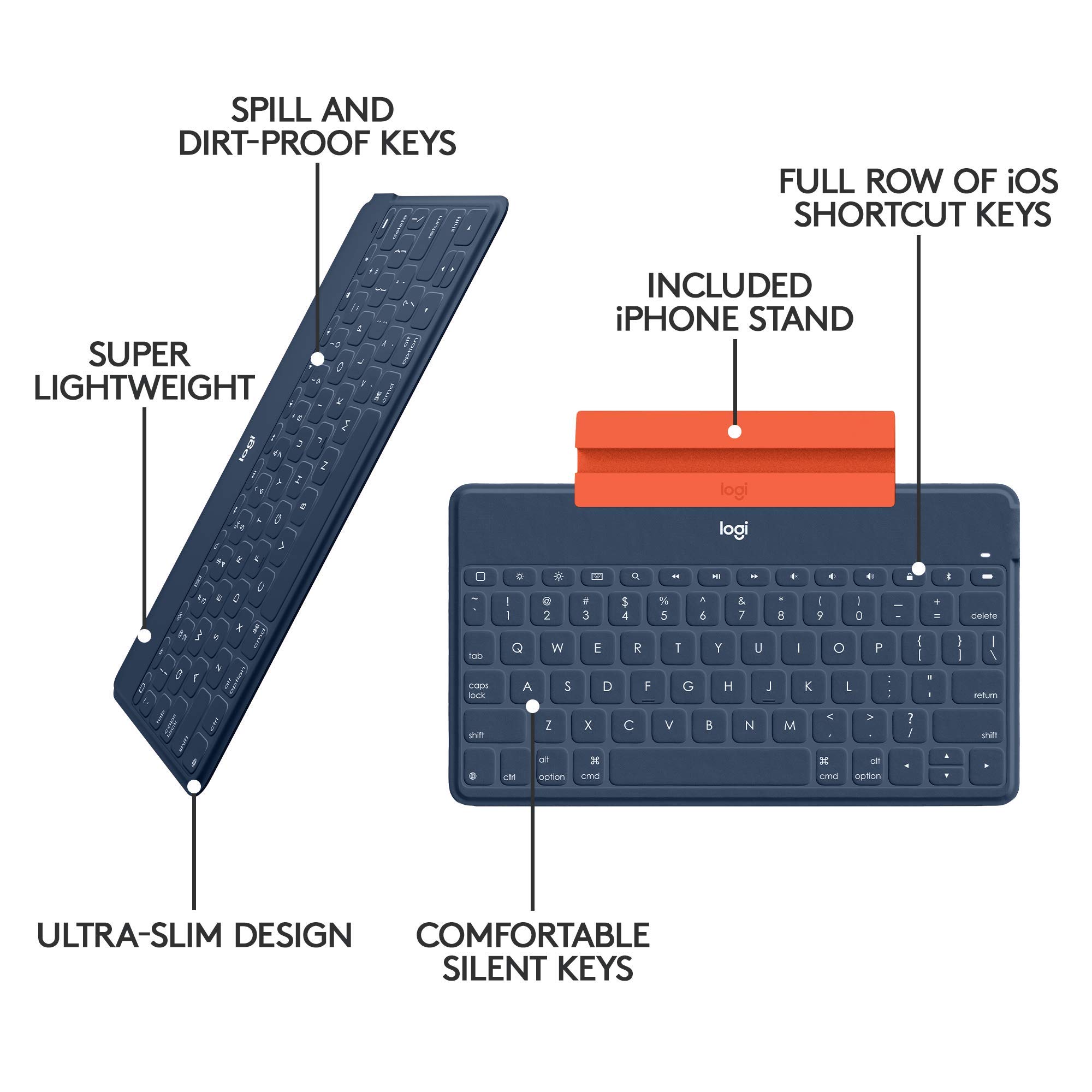 Logitech Keys-to-Go Super-Slim and Super-Light Bluetooth Keyboard for iPhone, iPad, Mac and Apple TV, Including iPad Air 5th Gen (2022) - Classic Blue