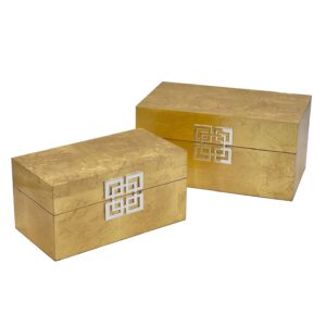 Galt International Storage Box Set Decorative Storage Box w/Hinged Lid Classic Design Wood Decor Boxes with Geometric Clasp Storage for Bedroom & Home - Set of 2 (Gold Leaf)