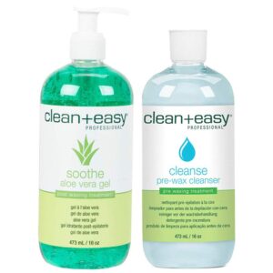 clean + easy cleanse pre wax cleanser & soothe aloe vera gel post waxing treatment, 16 oz each