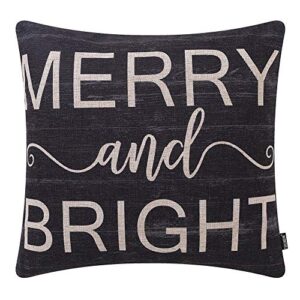 trendin christmas farmhouse black merry and bright throw pillow cover 18x18 inch cotton linen square decorative winter holiday cushion cover xmas pillowcase for sofa couch pl580tr