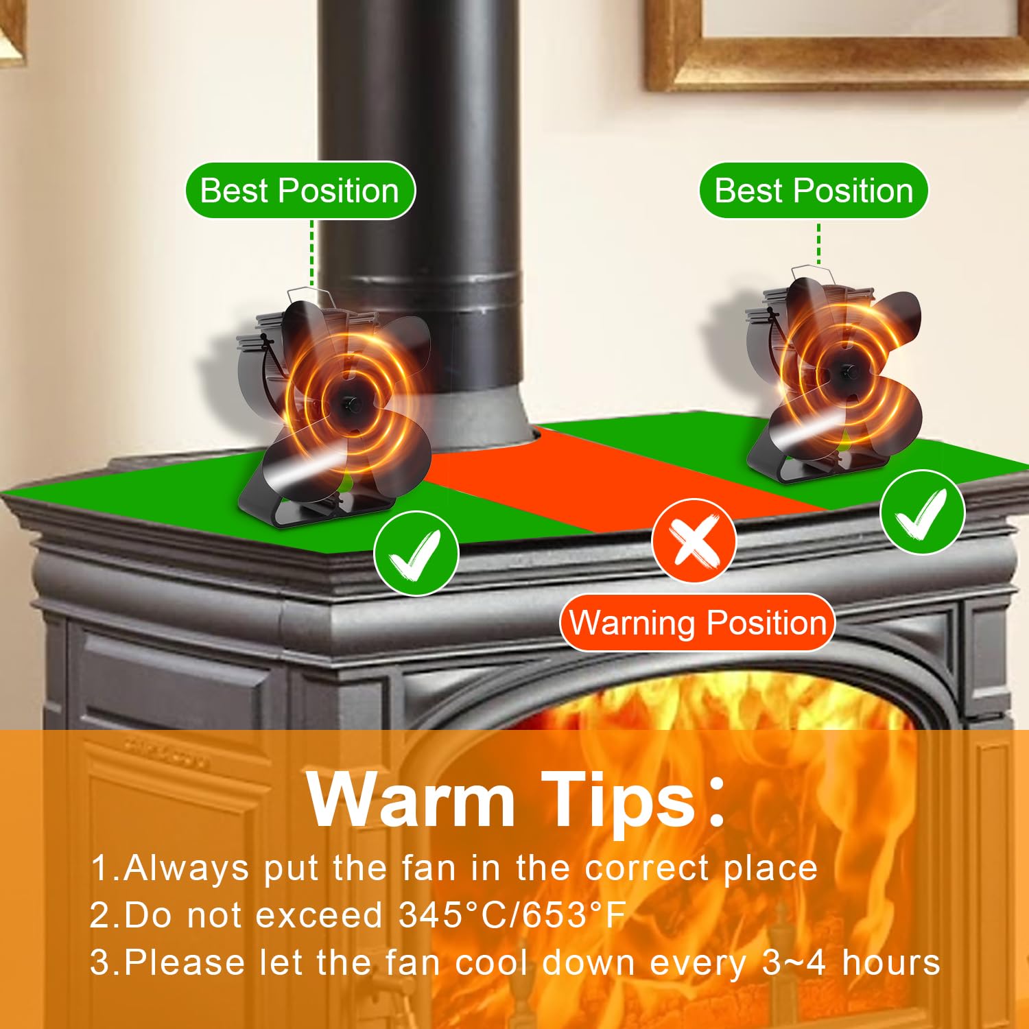 VODA Stove Fan Newly Upgraded 4 Blades Heat Powered Stove Eco Fans for Wood Log Burner Fireplace Larger Air Flow about 240CFM