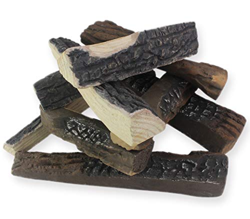 Fireplace Log Set, Non-Toxic Ceramic Wood Log, Realistic Stove Gas Log for Indoor Outdoor Fire Pits Decor, Gas Inserts, Electric, Vent Free, Gel, Propane, Ethanol (9pcs)
