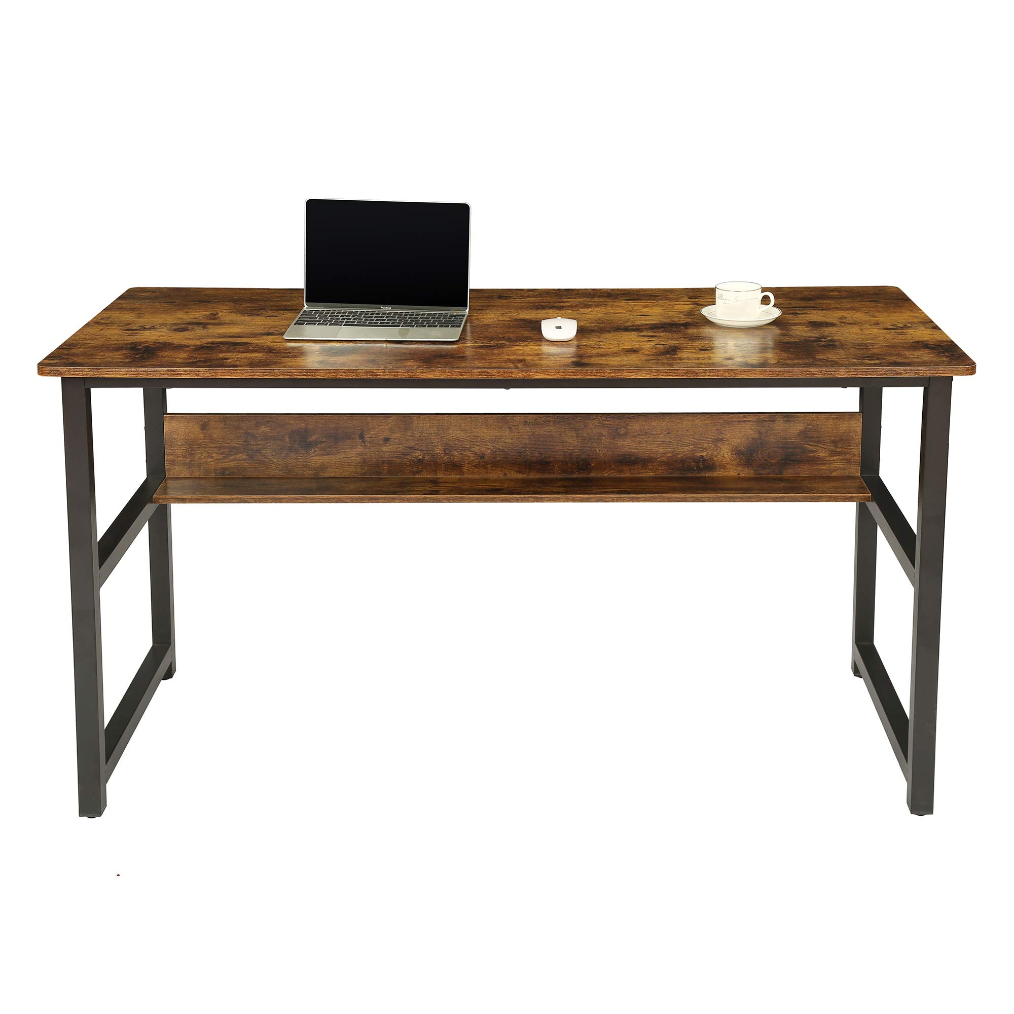 HOME BI Computer Desk, 55'' Writing Desk, Study Desk with Storage Shelf, Industrial Style Office Desk, Wood Metal Frame PC Laptop Table Workstation for Home