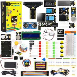 keyestudio super starter kit for microbit v2 v1.5 stem learning|without micro:bit board,40 lessons tutorial,with t-breakout board,breadboard,lcd display etc.education kit for kids adults beginners