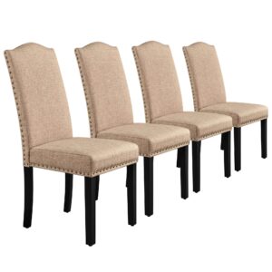 yaheetech dining chairs set of 4 upholstered kitchen chairs fabric chairs with rubber wood legs and padded seat for dining room, living room, kitchen, khaki