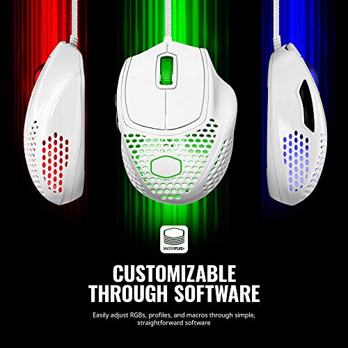 Cooler Master MM720 White Glossy Lightweight Gaming Mouse with Ultraweave Cable, 16000 DPI Optical Sensor, RGB and Unique Claw Grip Shape