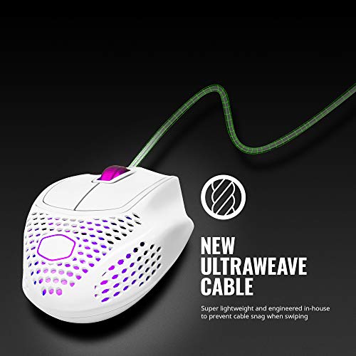 Cooler Master MM720 White Glossy Lightweight Gaming Mouse with Ultraweave Cable, 16000 DPI Optical Sensor, RGB and Unique Claw Grip Shape