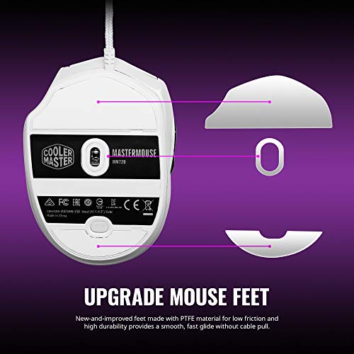 Cooler Master MM720 White Glossy Lightweight Gaming Mouse with Ultraweave Cable, 16000 DPI Optical Sensor, RGB and Unique Claw Grip Shape