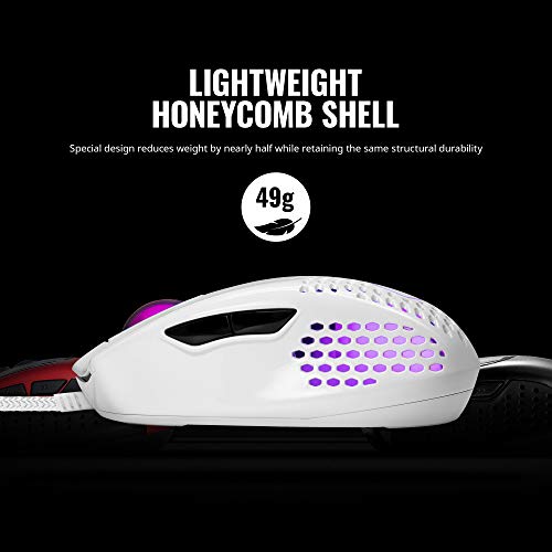 Cooler Master MM720 White Glossy Lightweight Gaming Mouse with Ultraweave Cable, 16000 DPI Optical Sensor, RGB and Unique Claw Grip Shape