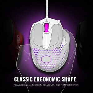 Cooler Master MM720 White Glossy Lightweight Gaming Mouse with Ultraweave Cable, 16000 DPI Optical Sensor, RGB and Unique Claw Grip Shape