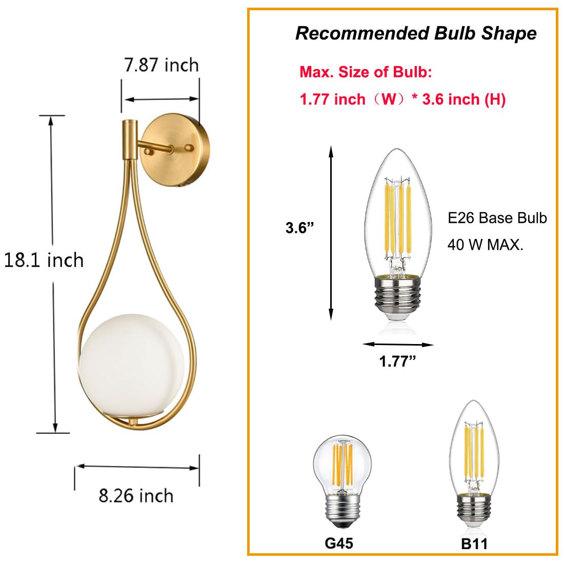 HOLKIRT Mid-Century Modern Wall Sconces Bathroom Globe Vanity Light Fixture Brass Set of 2