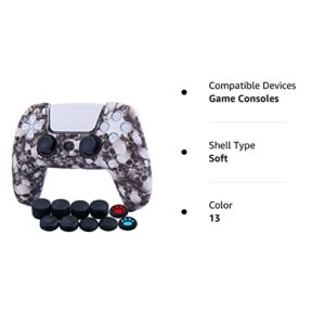 YoRHa Water Transfer Printing Silicone Thickened Cover Skin Case for PS5 Controller x 1(Skulls Purple) with Thumb Grips x 10