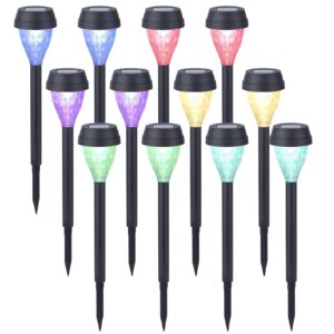 twinsluxes 12 pack solar pathway lights,color changing outdoor waterproof garden lights led landscape lighting up to 12 hrs long auto on/off dusk to dawn for sidewalk,lawn, patio, yard…