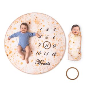 bliss n baby milestone blanket baby boy & girl - perfect baby age blanket gift ultra soft double-sided funny baby growth chart blanket fluffy texture, burrito tortilla baby swaddle blanket boy blanket