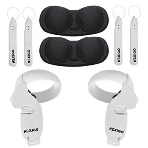 nexigo newest touch controller grip cover & knuckle strap & lens protect cover set for oculus quest 2, professional silicone protection accessories, sweatproof, anti-fall, matte white
