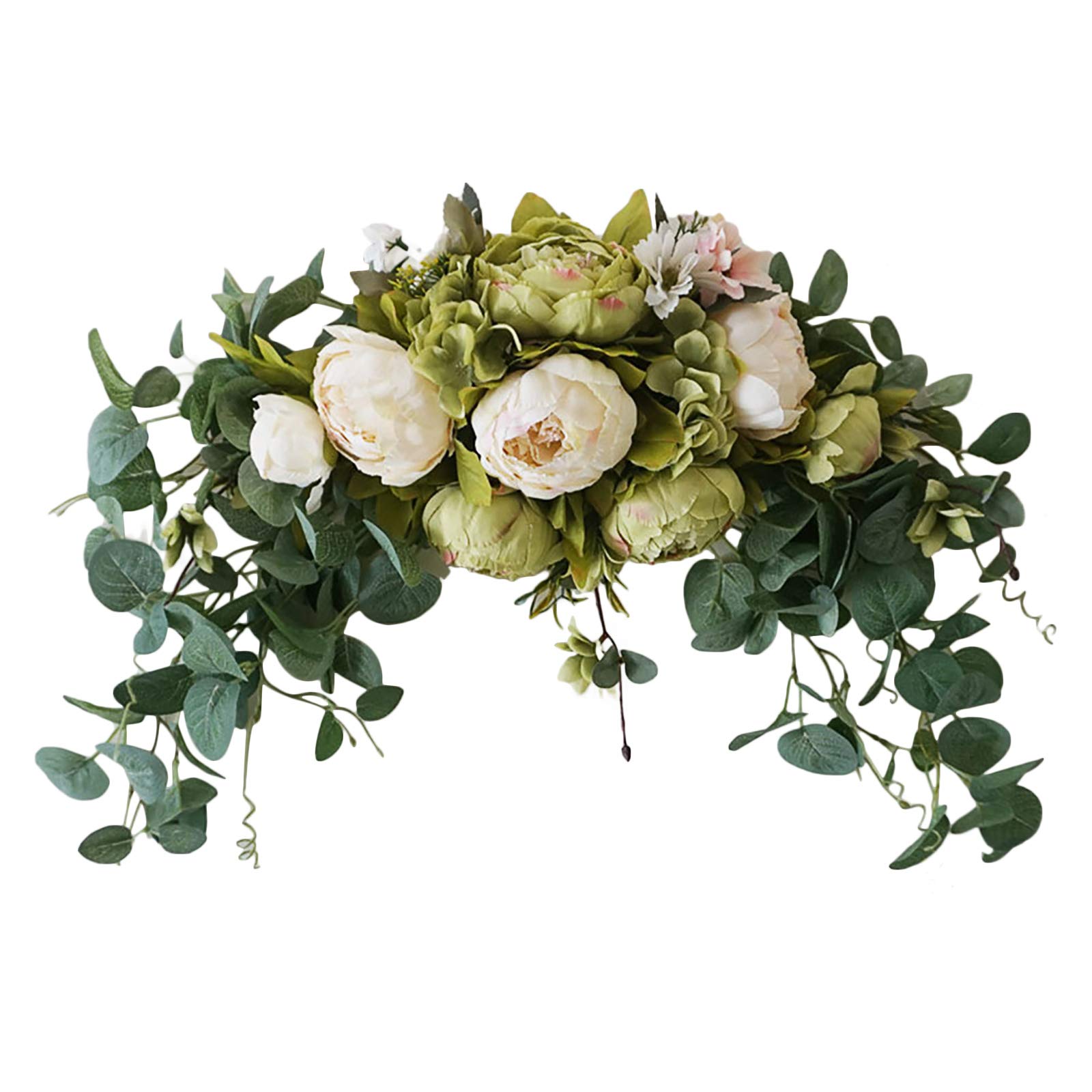 MOOBOM Artificial Floral Swag,Wedding Arch Flowers,Handmade Garland,Green Leaves Peony,Rustic Floral Swag for Wedding Arch Home Garden Decor