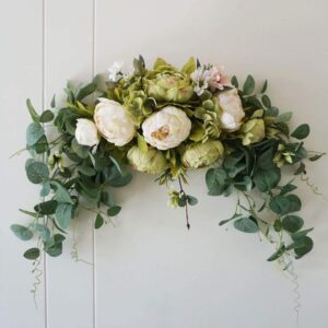 MOOBOM Artificial Floral Swag,Wedding Arch Flowers,Handmade Garland,Green Leaves Peony,Rustic Floral Swag for Wedding Arch Home Garden Decor