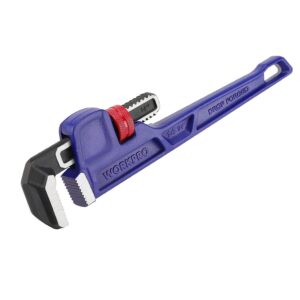 workpro 14-inch pipe wrench, heavy duty straight plumbing wrench, drop forged, blue