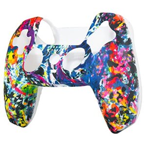 9CDeer 1 Piece of Silicone Transfer Print Protective Cover Skin + 10 Thumb Grips for Playstation 5 / PS5 Controller Watercolor