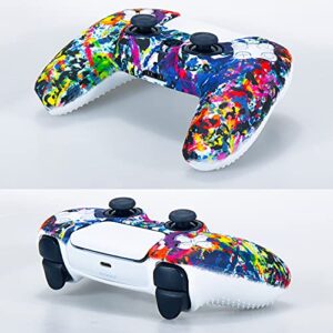 9CDeer 1 Piece of Silicone Transfer Print Protective Cover Skin + 10 Thumb Grips for Playstation 5 / PS5 Controller Watercolor