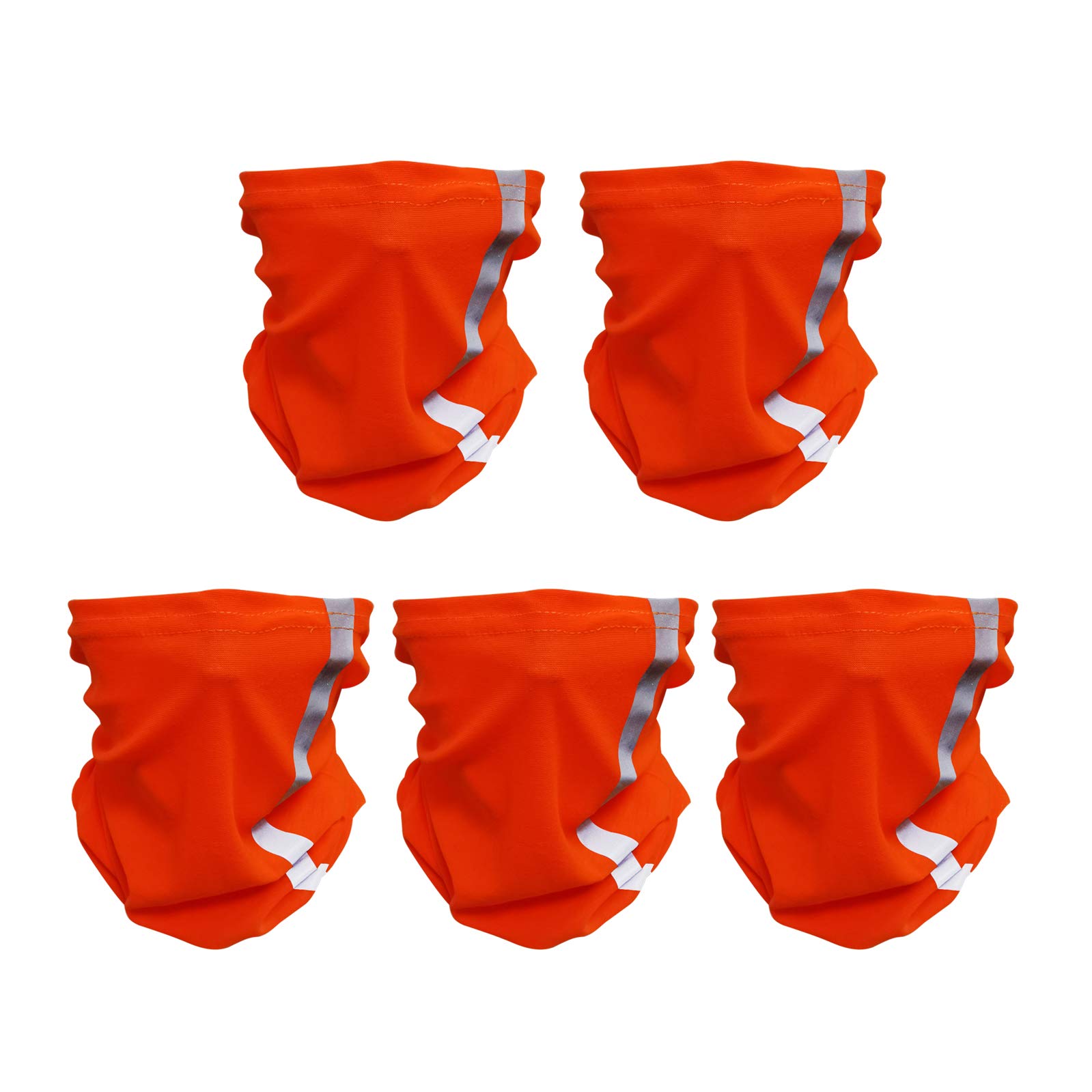 5 Pcs Reflective Bandana Face Mask Neck Gaiter, Scarf Headbands Balaclava Headwear Tube Windproof Seamless Face Cover (Orange)