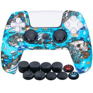 yorha water transfer printing silicone thickened cover skin case for ps5 controller x 1(witch) with thumb grips x 10