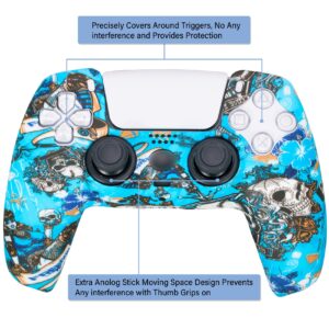 YoRHa Water Transfer Printing Silicone Thickened Cover Skin Case for PS5 Controller x 1(Witch) with Thumb Grips x 10