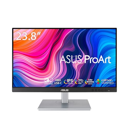 ASUS ProArt Display PA247CV 23.8 inch Monitor – IPS, Full HD (1920 x 1080), 100% sRGB, 100% Rec. 709, Color Accuracy ΔE < 2, Calman Verified, USB-C, Compatible With Laptop & Mac Monitor,BLACK