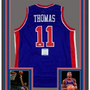 Framed Autographed/Signed Isiah Thomas 33x42 Detroit Blue Basketball Jersey Beckett BAS COA