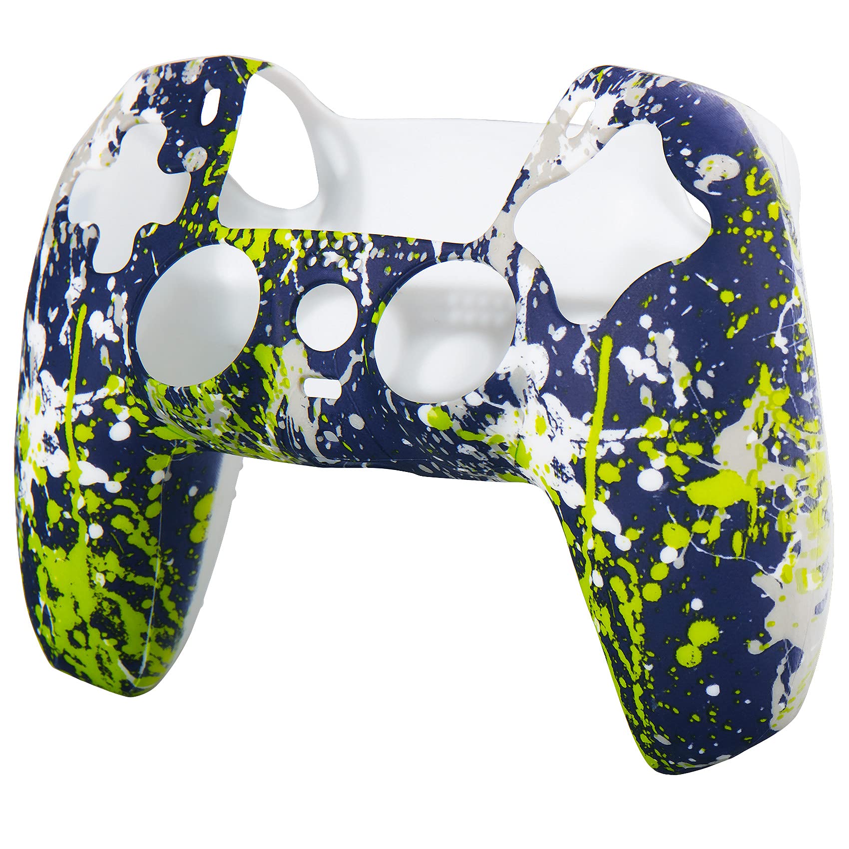 9CDeer 1 Piece of Silicone Transfer Print Protective Cover Skin + 10 Thumb Grips for Playstation 5 / PS5 Controller Green Graffiti