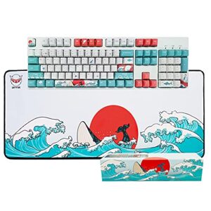 Custom Keycaps and Gaming Mouse Pad Set, Upgrade OEM Profile Dye Sublimation Keycap Set & Large Mouse Pad, Desk Mat, Keyboard Pad(27.6''x11.8'') Kit for Windows PC Gamer (Coral Sea)