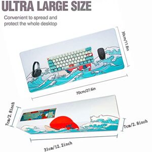 Custom Keycaps and Gaming Mouse Pad Set, Upgrade OEM Profile Dye Sublimation Keycap Set & Large Mouse Pad, Desk Mat, Keyboard Pad(27.6''x11.8'') Kit for Windows PC Gamer (Coral Sea)