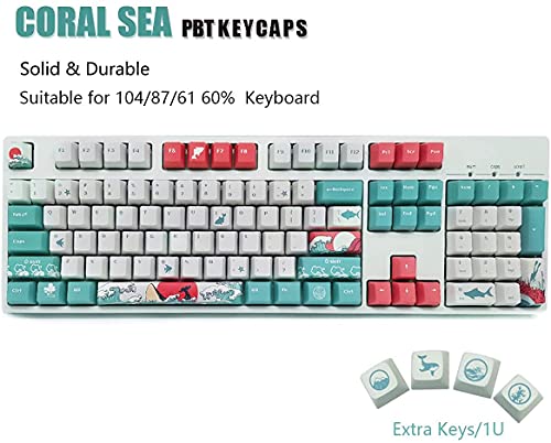 Custom Keycaps and Gaming Mouse Pad Set, Upgrade OEM Profile Dye Sublimation Keycap Set & Large Mouse Pad, Desk Mat, Keyboard Pad(27.6''x11.8'') Kit for Windows PC Gamer (Coral Sea)