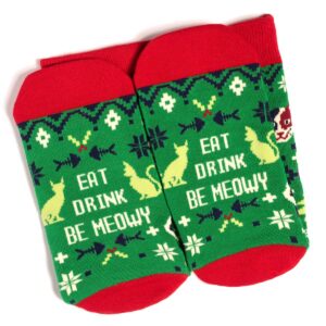 Lavley Funny Holiday Socks For Adults and Teens (Gifts For Christmas, Thanksgiving, Valentine's Day, Halloween) (US, Alpha, One Size, Regular, Regular, Xmas Cat)