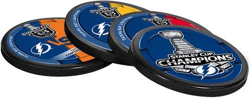 Tampa Bay Lightning Unsigned Inglasco 2020 Stanley Cup Champions 4-Puck Coaster Set - NHL Unsigned Miscellaneous