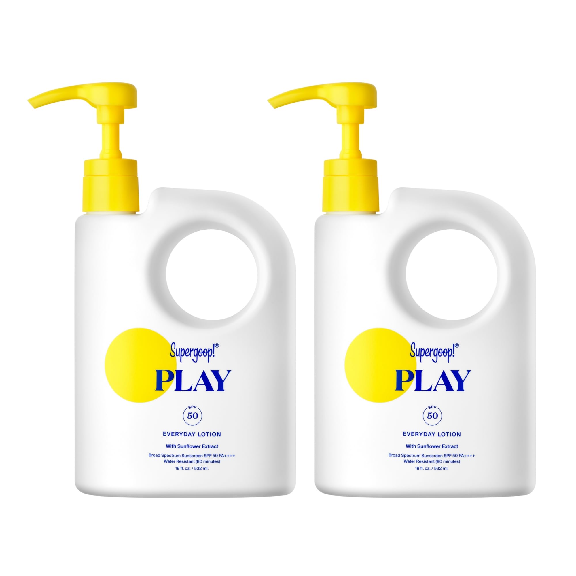 Supergoop! PLAY Everyday Lotion SPF 50-18 fl oz - 2 Pack - Broad Spectrum Body & Face Sunscreen for Sensitive Skin - Great for Active Days - Fast Absorbing, Water & Sweat Resistant