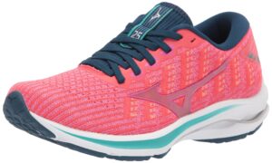 mizuno women's wave rider 25 waveknit™ | neutral support running shoe |eco friendly materials | waveknit- cayenne/phlox pink | us 8.5