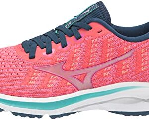 Mizuno Women's Wave Rider 25 WAVEKNIT™ | neutral Support Running Shoe |Eco Friendly Materials | Waveknit- Cayenne/Phlox Pink | US 8.5