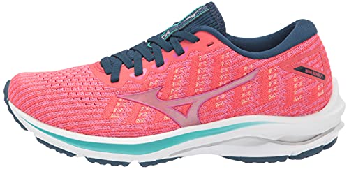 Mizuno Women's Wave Rider 25 WAVEKNIT™ | neutral Support Running Shoe |Eco Friendly Materials | Waveknit- Cayenne/Phlox Pink | US 8.5