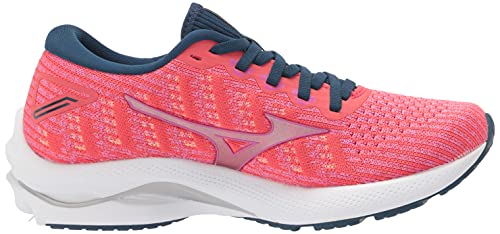 Mizuno Women's Wave Rider 25 WAVEKNIT™ | neutral Support Running Shoe |Eco Friendly Materials | Waveknit- Cayenne/Phlox Pink | US 8.5