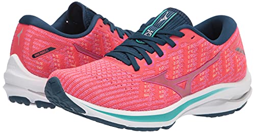 Mizuno Women's Wave Rider 25 WAVEKNIT™ | neutral Support Running Shoe |Eco Friendly Materials | Waveknit- Cayenne/Phlox Pink | US 8.5