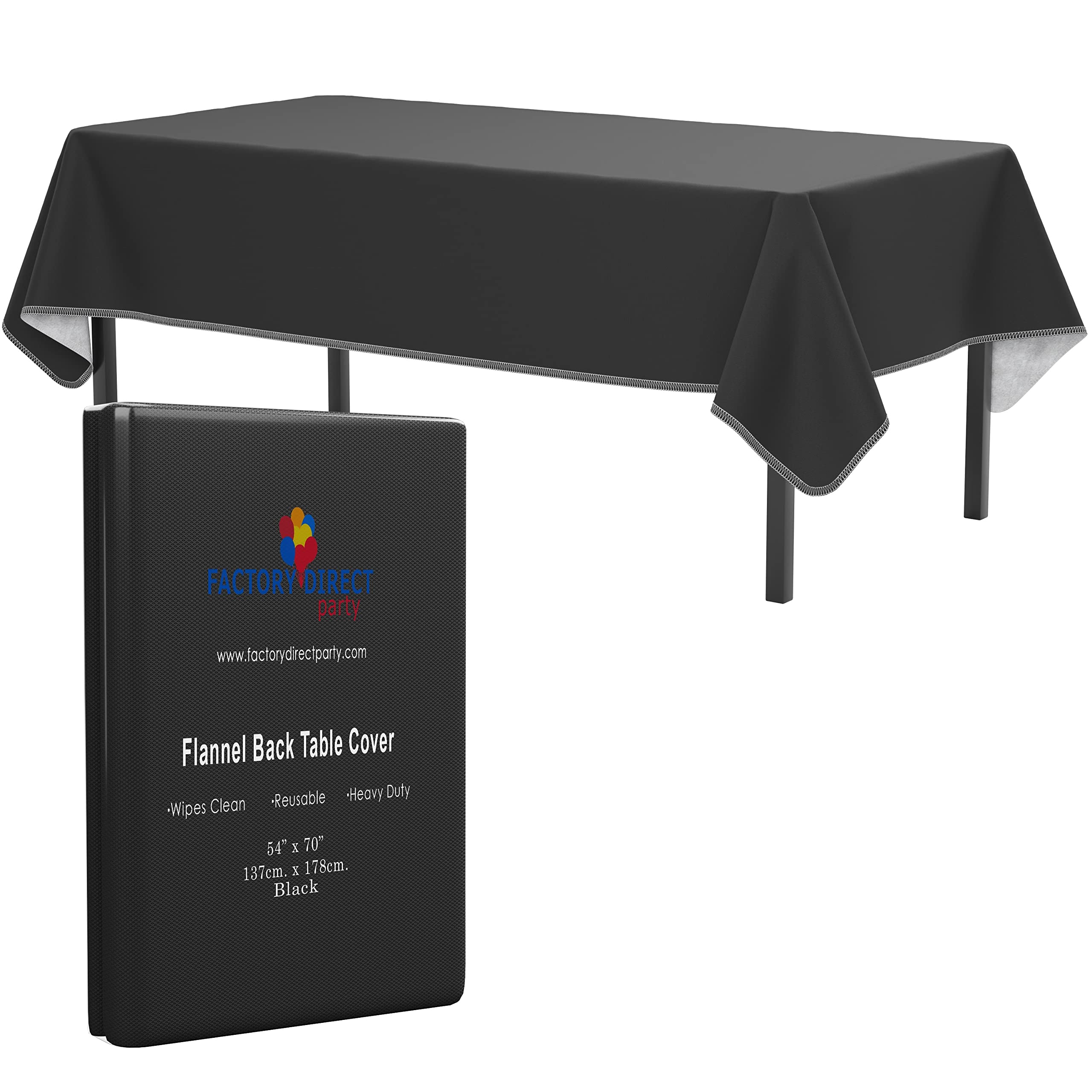 Black Vinyl Tablecloths - 54 In. x 70 In. - Pack Of 1 Rectangle Tablecloth - Black Flannel Backed Vinyl Tablecloths For Rectangle Tables - Plastic Table Cloths With Flannel Backing - Waterproof