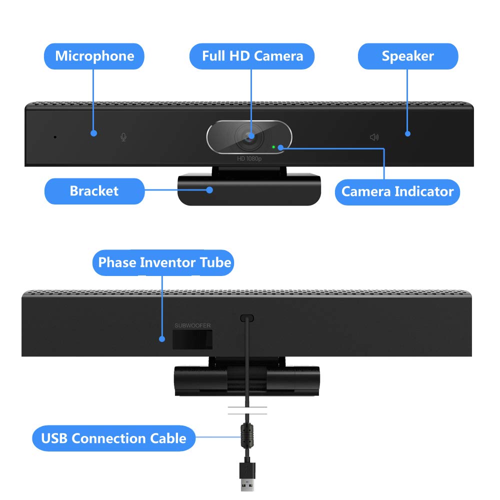 iTOPVIS 3-in-1 Full HD 1080P Conference Webcam with Microphone and Speaker, Wide Angle USB Video Conference Camera for Mac, PC, Laptop, Desktop(Black)