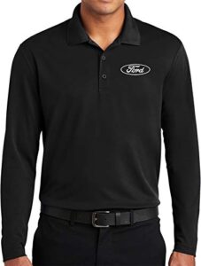 white ford oval crest chest print long sleeve polo shirt, black 4xl