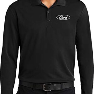 White Ford Oval Crest Chest Print Long Sleeve Polo Shirt, Black 4XL