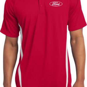 Red Ford Oval Crest Chest Print Colorblock Polo Shirt, Red White 4XL