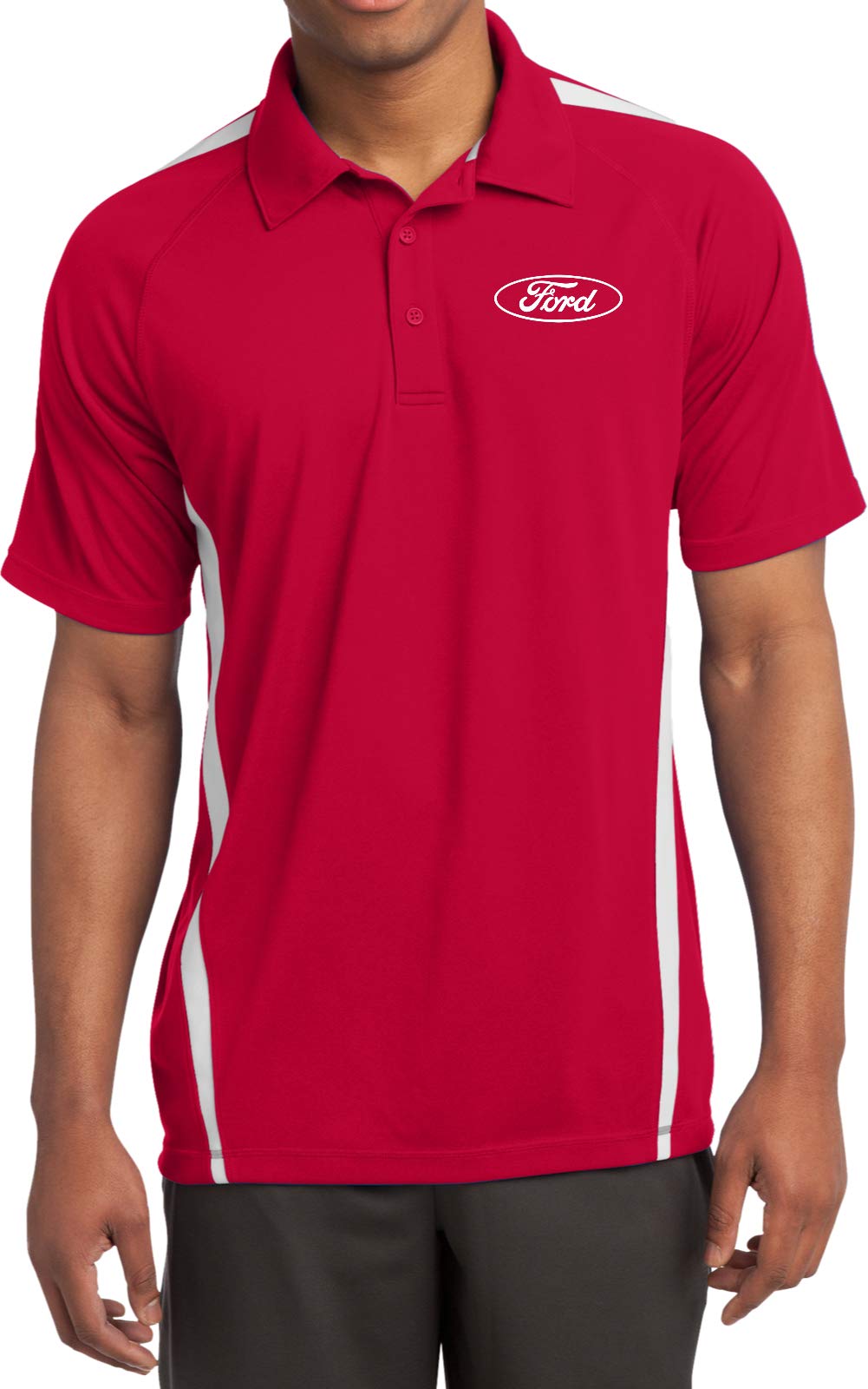 Red Ford Oval Crest Chest Print Colorblock Polo Shirt, Red White 4XL