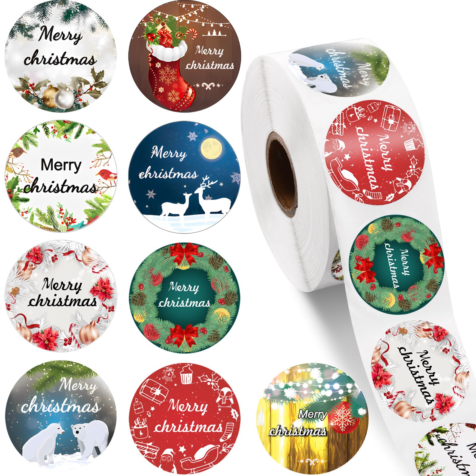 Outus 1000 Pieces Christmas Stickers for Envelopes 1.38", 9 Designs Round Merry Christmas Label Stickers Christmas Envelope Seal Self Adhesive Holiday Stickers for Cards Gift Party(Cute)