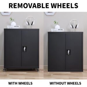 GREATMEET Metal Storage Cabinet with Wheels, Locking Cabinet with Doors and Shelf, Metal Cabinet for Tool Storage, Lockable Metal Cabinet Easy Assembled for Garage, Office, Utility Room