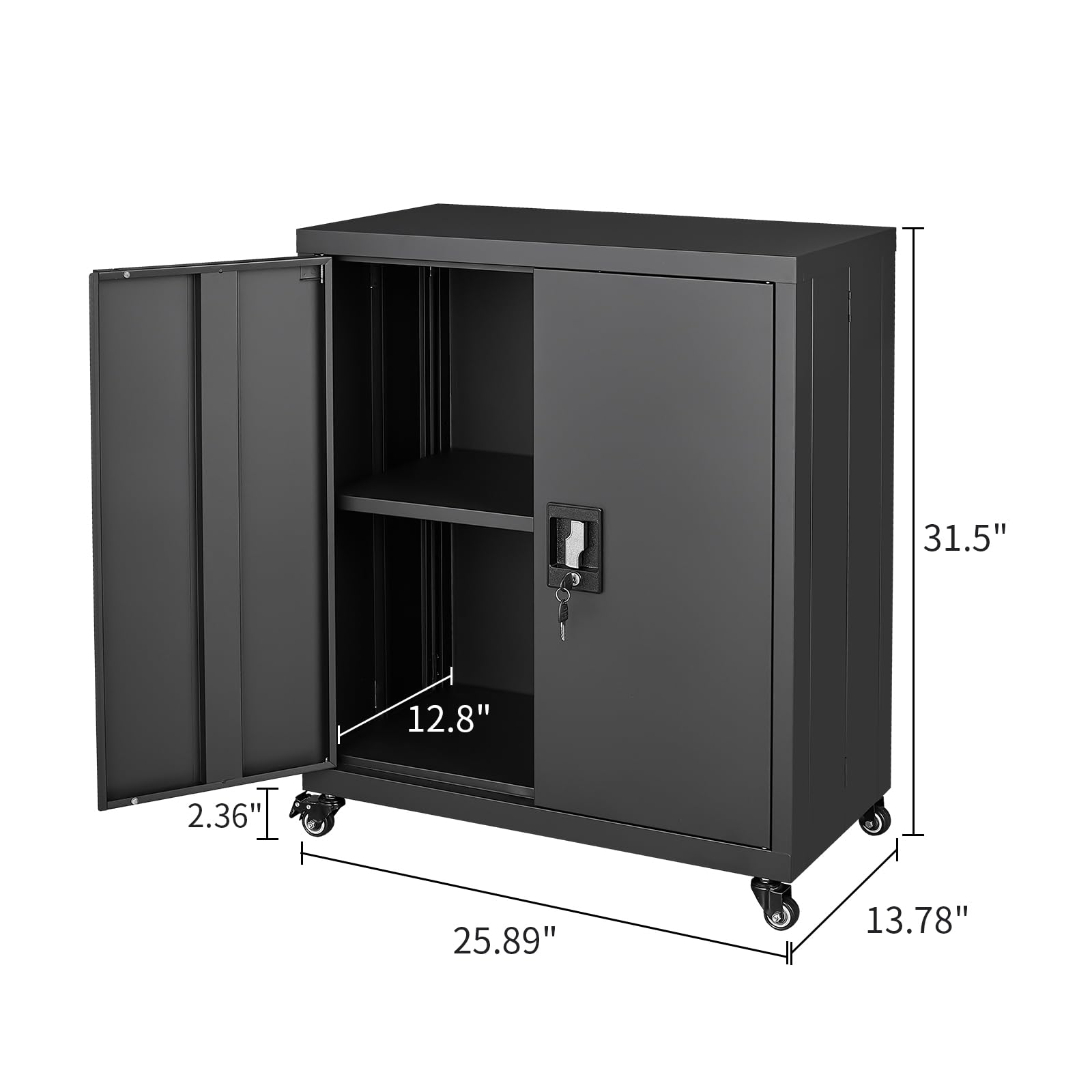 GREATMEET Metal Storage Cabinet with Wheels, Locking Cabinet with Doors and Shelf, Metal Cabinet for Tool Storage, Lockable Metal Cabinet Easy Assembled for Garage, Office, Utility Room